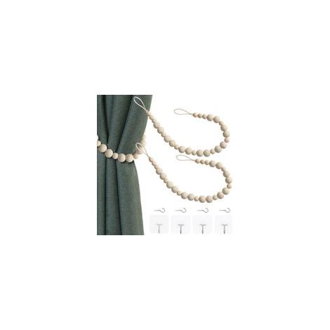 2 Pièces Bohème Embrases pour Rideaux, Attaches Rideaux, Embrasses à Rideaux - pour Mur,Ferme,fenêtre,Chambre à Coucher,Salle à Manger（Couleur Bois, 2）