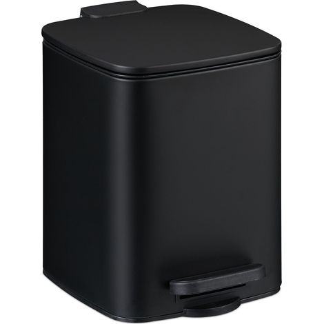 Relaxdays Kosmetikeimer, 6 Liter, Absenkautomatik, entnehmbarer Inneneimer, Metall, Bad Mülleimer mit Deckel, schwarz (1/5)