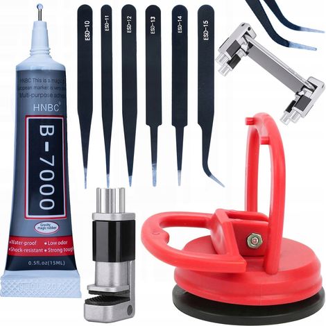 Ventosa Rosfix per display LCD da 55 mm + colla B-7000 da 15 ml + morsa per LCD + set di 6 pinzette di precisione