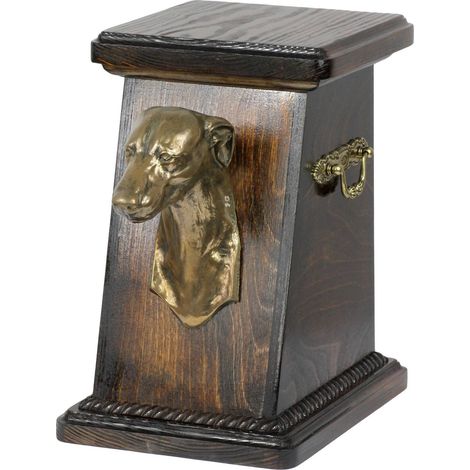 Whippet, Levriero inglese - un'urna per le ceneri del cane, un'urna elegante con una statuetta, un'urna commemorativa con il busto di un cane di Art-Dog (1/5)