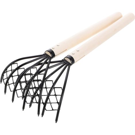 Râteau de plage à 5 dents avec filet intégré pour creuser palourdes et huîtres – outil manuel robuste et compact de 38 cm pour pêche côtière et jardin (1/4)