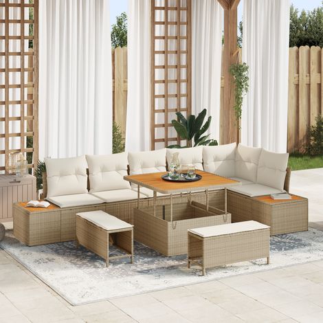 Garden Sofa Set with Cushion 9 pcs Beige Poly rattan vidaXL (1/5)