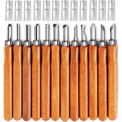 Ensemble de 12 couteaux dcouper sur bois SK5 pour sculpter des cadeaux, des citrouilles, des objets artisanaux de sculpture sur bois, adapt aux dbutants et aux professionnels (1/5)