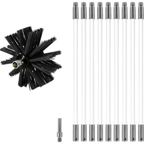 Kit de Cepillo Limpieza Chimenea Cepillo para Chimenea Rotativo de Nylon Juego de Limpieza de Ventilación del Conducto con 9 Varillas Flexibles 1 Cabeza de Cepillo (1/3)