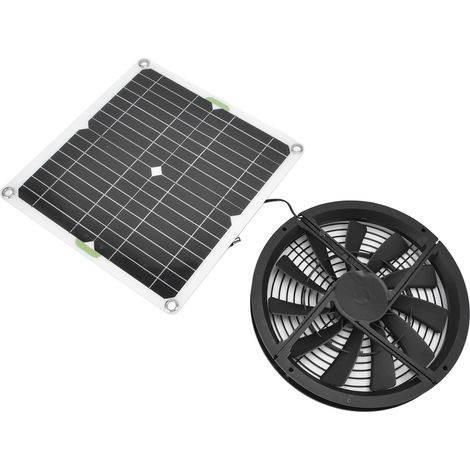 Kit de ventilateur solaire 10 pouces 100 W étanche, boîtier de ventilation rond pour poulailler, serre ou abri de jardin. (1/5)