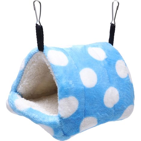 Hamac nid pour petit animal domestique, lit suspendu doux avec crochet pour Hamster, point bleu et blanc L (1/5)