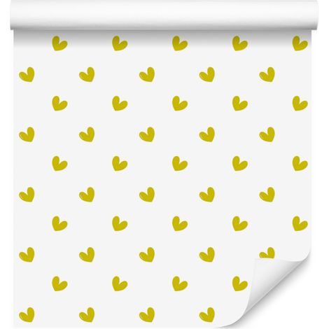Herztapete Weiß, Creme und Gelb 50x1000 cm (1/5)
