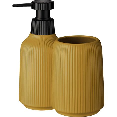 Juego de baño, plástico resistente, altura del dispensador 6,5 pulgadas, diámetro del vaso 3,5 pulgadas, capacidad del dispensador 12 oz, diseño moderno y elegante. (1/5)