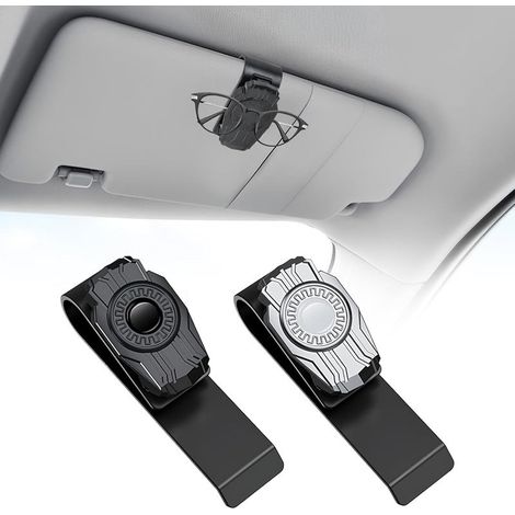 2 Pièces Porte Lunettes pour Voiture, Support Lunette Visière de Voiture, Clip Lunettes De Soleil Auto et Carte Ticket, Noir/Argent, Accessoire Universel pour Intérieur de Voiture (1/5)