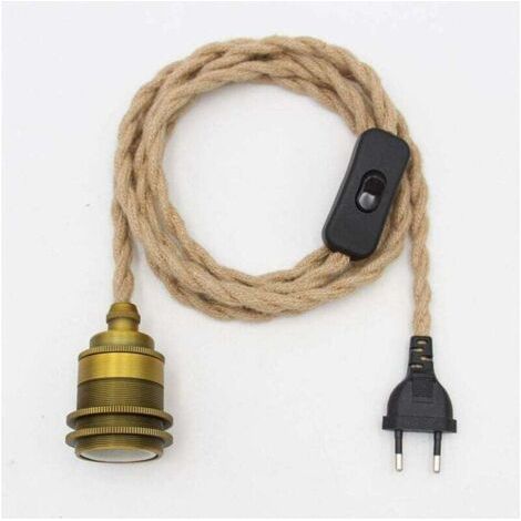 Suspension kit lampe à suspension vintage en corde de chanvre – Cordon textile E27 – Longueur 1,8m – Prise avec interrupteur pour déco intérieure (1/5)