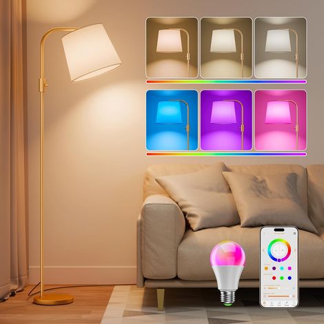 Smart RGB Arched Floor Lamp, App Control, Compatible with Alexa 16 million colours, white 2700K-6000K, 1%-100% dimmable, music mode, 1200 lm, 350° woven linen, no account creation (1/5)