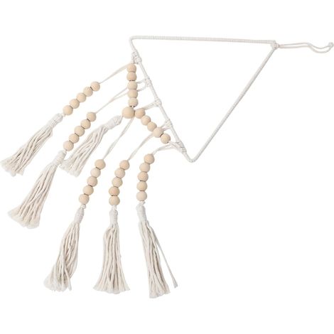 Tenture Murale Tissé Décoration Murale Macramé Avec Pompons Et Franges Pour Salle De Séjour Et Chambre Style Nordique Créatif Accessoire Élégant Perles (1/5)