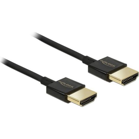 Câble de raccordement Delock HDMI Fiche mâle HDMI-A 2 m noir 84773 contacts dorés, 4K UHD, torsadé,