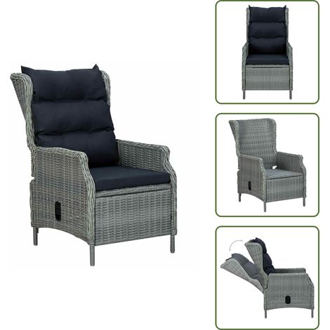 The Living Store Verstellbarer Gartensessel mit Auflagen Poly Rattan Hellgrau - Verstellbarer Sessel (1/5)