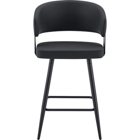 CHICFURN Sgabello da bar 52x62,2x94,5 cm in similpelle nera e metallo, con schienale e braccioli (1/5)