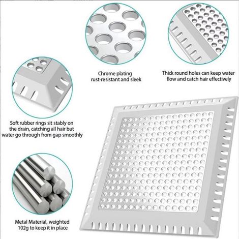 Couvercle Drain Carré 4.9" Acier Inox Silicone (1/4)