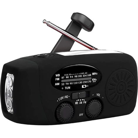 Radio hybride AM/FM - rechargeable avec solaire, manivelle et USB - batterie 1000mAh - radio d'urgence - radio compacte pour le camping et l'extérieur (1/5)