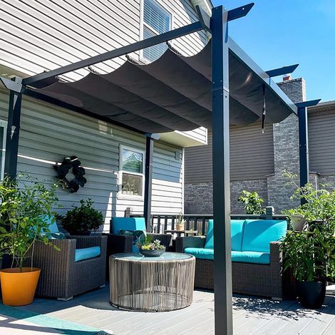 PURPLE LEAF Pergola Jardin Extérieure Rétractable en Aluminium, Cadre Gris, avec Double Auvent Pare-soleil, 4 x 3 m, Gris