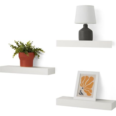 Lot de 3 étagères murales flottantes en Bois, Blanc, 40,1 x 12,7 x 4,6 cm (1/5)