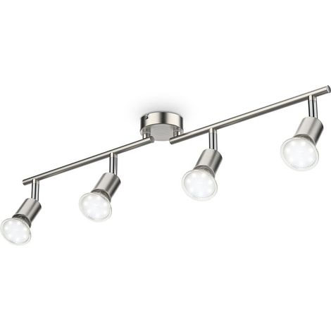 Plafonnier LED 4 spots orientables, inclus 4 ampoules LED 2,9W GU10, barre spots plafond salon salle à manger cuisine couloir, lumière blanche chaude