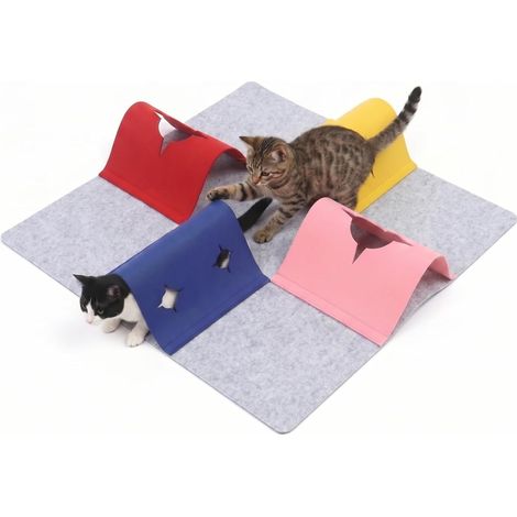 Tapis de Jeu pour Chat,90 x 90 cm Tapis pour Chat,Tapi D'activités Pliable en Feutre avec Trous,Lit Tunnel pour Chats à L'intérieur pour Chats Animaux de Compagnie(Gris Clair (1/5)