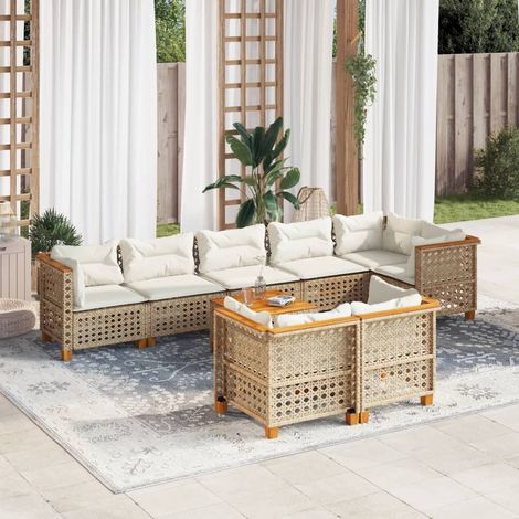vidaXL Cuscini da seduta - Set Divano da Giardino 9 pz con Cuscini Beige in Polyrattan (1/5)