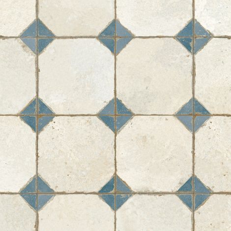 Carrelage Vintage Bleu Cabochon 45x45x0,95 cm Calvero - Sol et mur intérieur (vendu par carton de 1 m²) - RO'MA CARRELAGE (1/3)