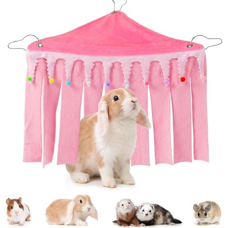 Guinea Pig Hideout, Guinea Pig Hammock, Rabbit House, Three-Sided Fringes, Guinea Pig Accessories for Guinea Pigs, Ferrets, Rats, Chinchillas and Small Animals (Pink) (1/5)