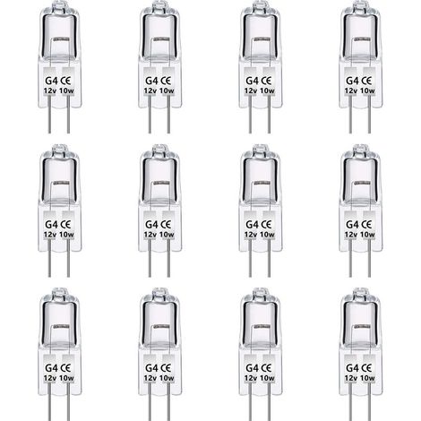 Paquet de 12 Ampoules Halognes G4 12V 10W, Intensité Variable, Lampe Halogène Basse Tension G4, Capsule Transparente, Pour Lustre, Placards (1/5)