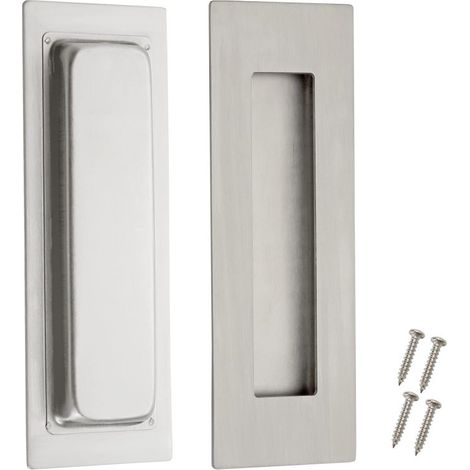 Beyamis Poignée de porte coulissante dissimulée en acier inoxydable, poignée plate encastrée de 15 cm (6 pouces), couleur argent, lot de 2 (1/5)