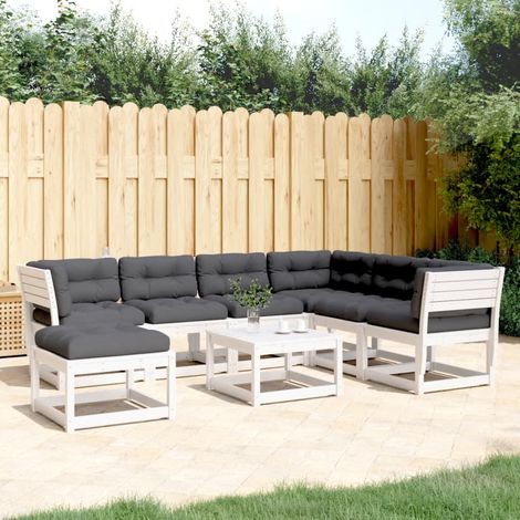 Set muebles jardín 7 pzas con cojines madera maciza pino blanco vidaXL (1/5)