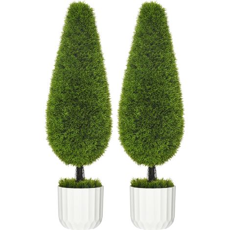 2er-Set künstliche Zypressen 90 cm in Grün mit Dekotopf und Kunstgras (1/5)
