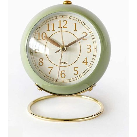 Réveil rétro classique avec mouvement silencieux, veilleuse intégrée, cadran en verre HD, horloge de chevet sans tic-tac, verte (1/5)