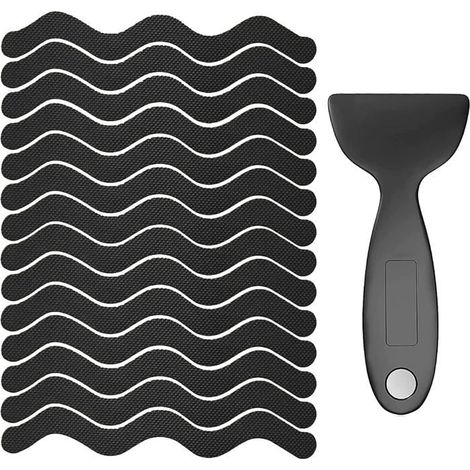 Lot de 24 Autocollants Antidérapants Baignoire Douche Escalier Bateau - Noir avec Raclette Incluse Sécurité Adhésive (1/5)