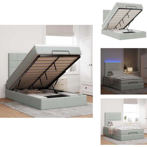 Cadre de lit ottoman et matelas gris clair 120x200 cm velours - Lit Ottoman - Lits Ottomans - Cadre De Lit - Cadre De Lit Avec Rangement (1/5)