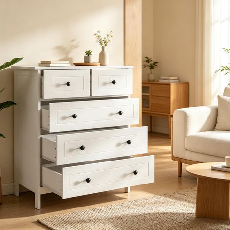 Meuble à tiroirs pratique avec grand espace de rangement, commode moderne à 5 tiroirs, meuble compact idéal pour chambre ou salon (uniquement le meuble à tiroirs) (1/5)
