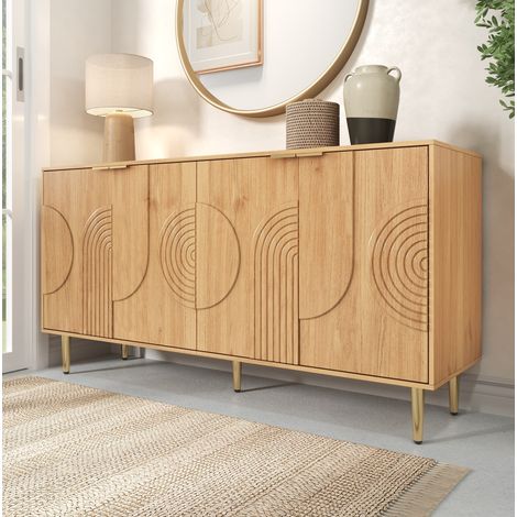 CHICFURN Credenza 140x40x72 cm in MDF naturale, 4 ante e vano contenitore per soggiorno (1/5)