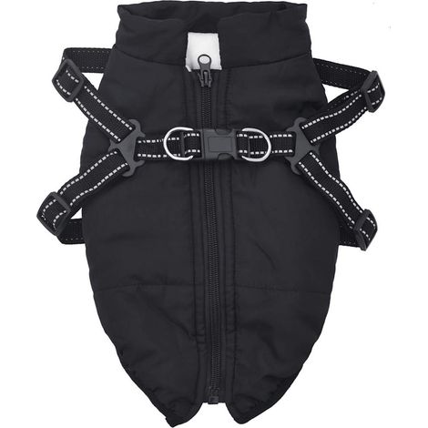 Manteau pour chien avec harnais Noir réfléchissant S imperméable (1/5)