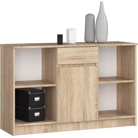 Commode AKORD B17 Chêne Sonoma 120 cm 1 porte 1 tiroir façade Chêne Sonoma 6 étagères 120x40x77 cm (1/5)