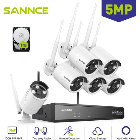 SANNCE 5MP Überwachungskamera Set Aussen WLAN 6×Kamera Smart IR Nachtsicht Fernzugriff Videoüberwachungssets 1TB (1/5)