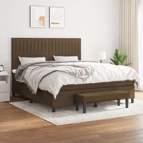 Cama box spring con colchón tela marrón oscuro 160x200 cm (1/5)