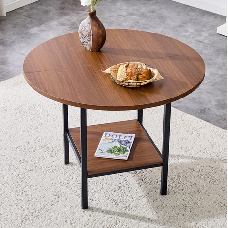 Runder Esstisch Ø100x77 cm Walnuss MDF mit Metallgestell und Stauraum (1/5)