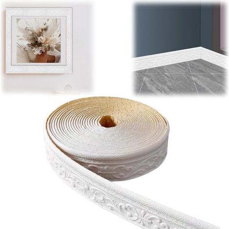 Plinthe adhésive pour plafond 10 m x 8 cm - moulure autocollante étanche en mousse XPE, blanc (1/5)