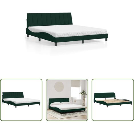 vidaXL Matelas en mousse - Lit avec matelas Hanko vert foncé 180x200 cm velours (1/5)
