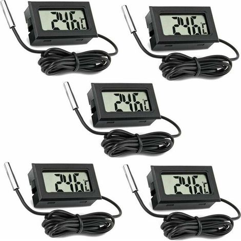 Lot de 5 Thermomètres Numériques LCD Sonde Externe pour Voiture Réfrigérateur Congélateur Aquarium (1/4)