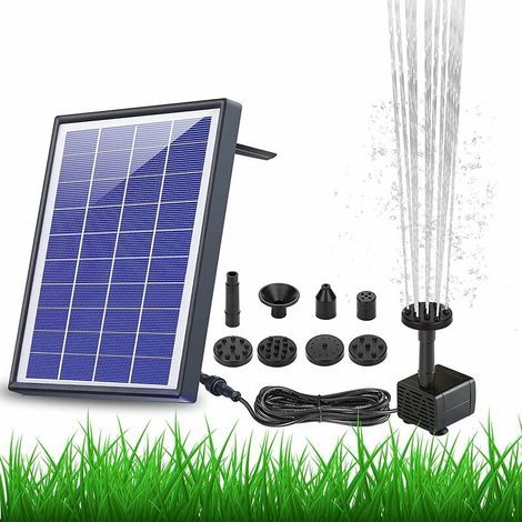 Pompe de fontaine solaire 6,5 W Batterie intégrée 1500 mAh, pompe à eau solaire fontaine flottante avec 6 buses, pour bain d'oiseaux, aquarium, étang ou décoration de jardin Pompe d'aérateur solaire