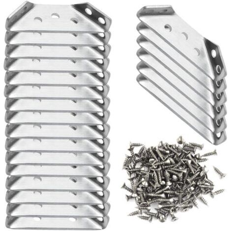 BUNTHAUS Équerre Fixation - 22 pièces, Équerre Fixation 61×22cm Angle Obtus + Vis Inox - Argent, Pour Meubles/Réparation