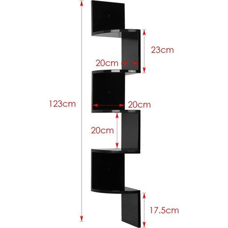 SiFree® Étagère D'angle Étagère Murale Étagère en Forme Zigzag Bibliothèque Noir