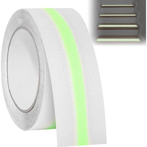 Ruban adhésif antidérapant qui brille dans le noir, 5 m x 5 cm, bande antidérapante, autocollante, phosphorescente, étanche, antidérapant, pour l'intérieur et l'extérieur (1/5)