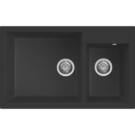 Lavello Elleci Incasso 2 vasche 81,5x50 Quadra 440 Granitek Nero LGQ44040 (1/3)